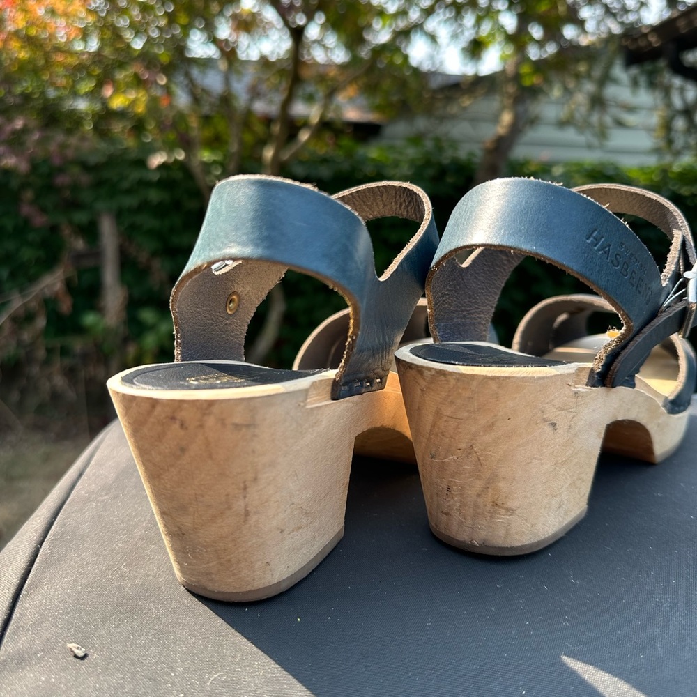 Swedish Hasbeens Denim Blue Leather Sandals - Picture 5 of 7